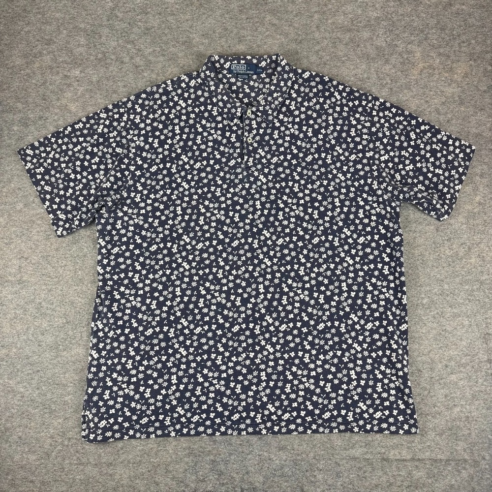 Vintage Polo‎ Ralph Lauren Polo Shirt Floral Cotton Blue Mens 2XL XXL *